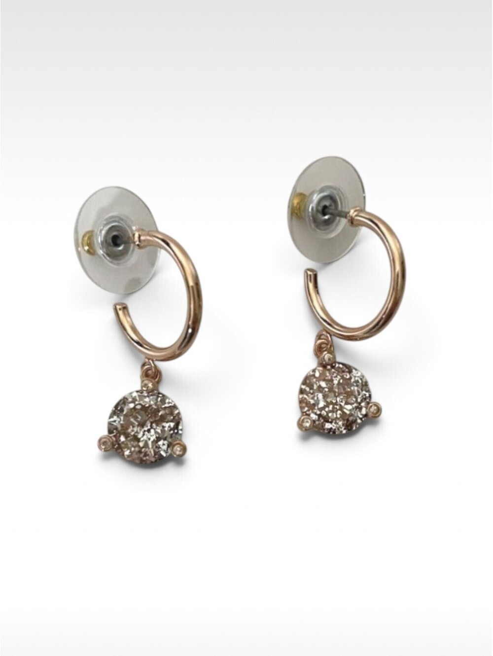 Kate Spade New York Patina Pave Drop Earrings Rose Gold Crystal Hoop NWOT